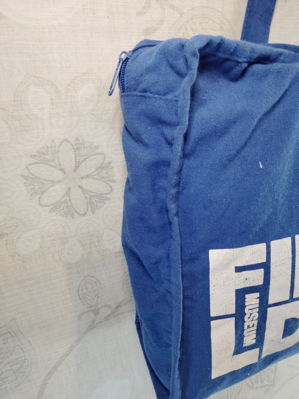 Field Museum Blue Canvas Member Shoulder Tote Bag with White Print